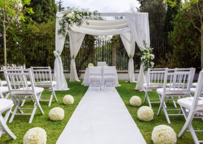 Wedding path and decorations for newlyweds. In Nature in the garden.